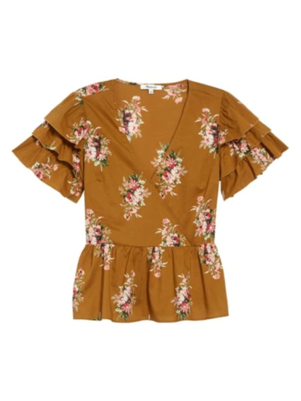 Madewell Floral Bouquet Peplum Top | Tiered Ruffle Sleeve | Size 2